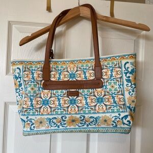 Brighton Floral Tote - Brown and Blue NEW